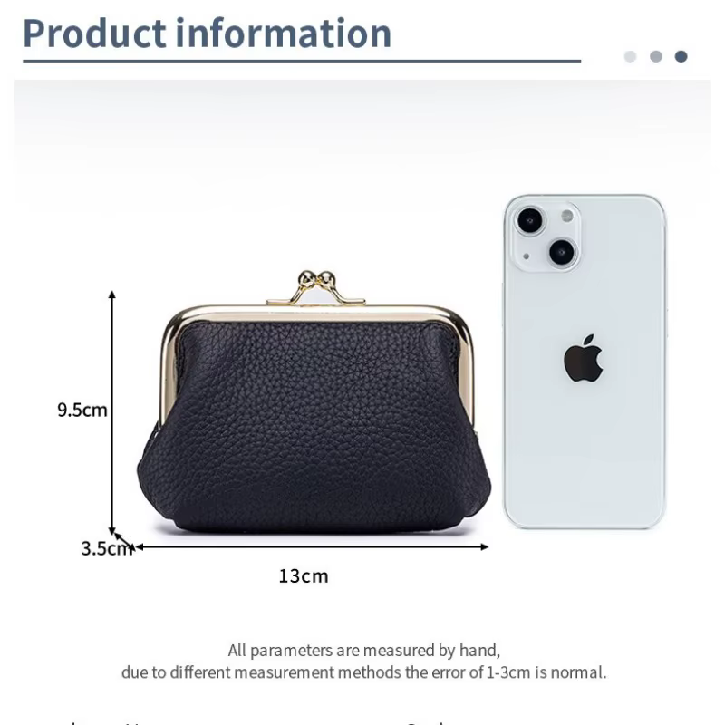 Mini portefeuille Kiss-lock en cuir véritable