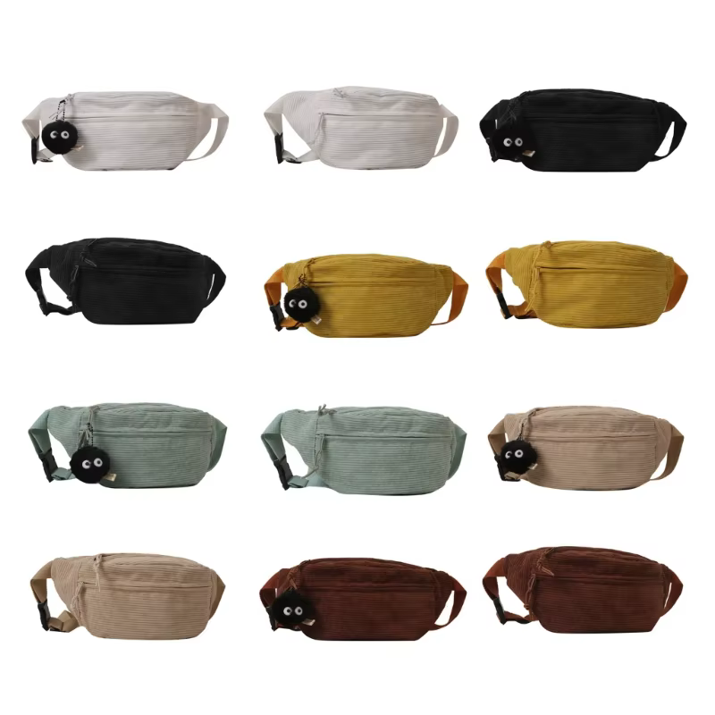 Sac banane monochrome en velours côtelé pour femme