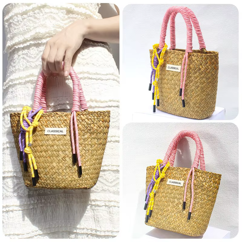 1 pièces sac fourre-tout tissé à la main panier de plage sac de marché