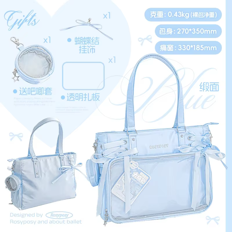 Bandage Bow Ita Sac haute capacité sous les bras Sac Femme douce fille Transparent Bolsos Mujer sacs à bandoulière
