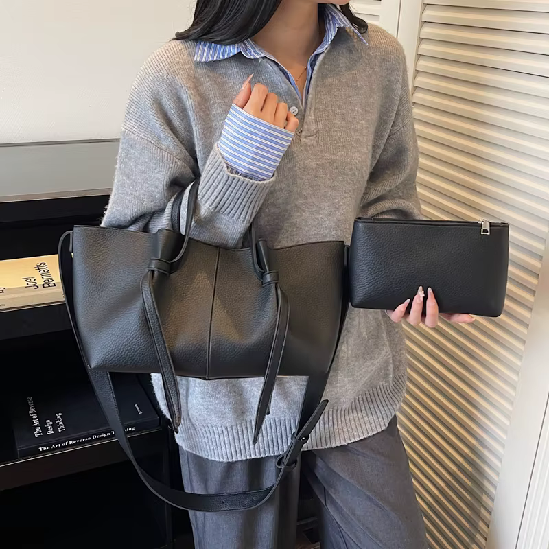 Noir décontracté doux grande capacité fourre-tout femmes sacs à main concepteur de luxe en cuir Pu sac à bandoulière