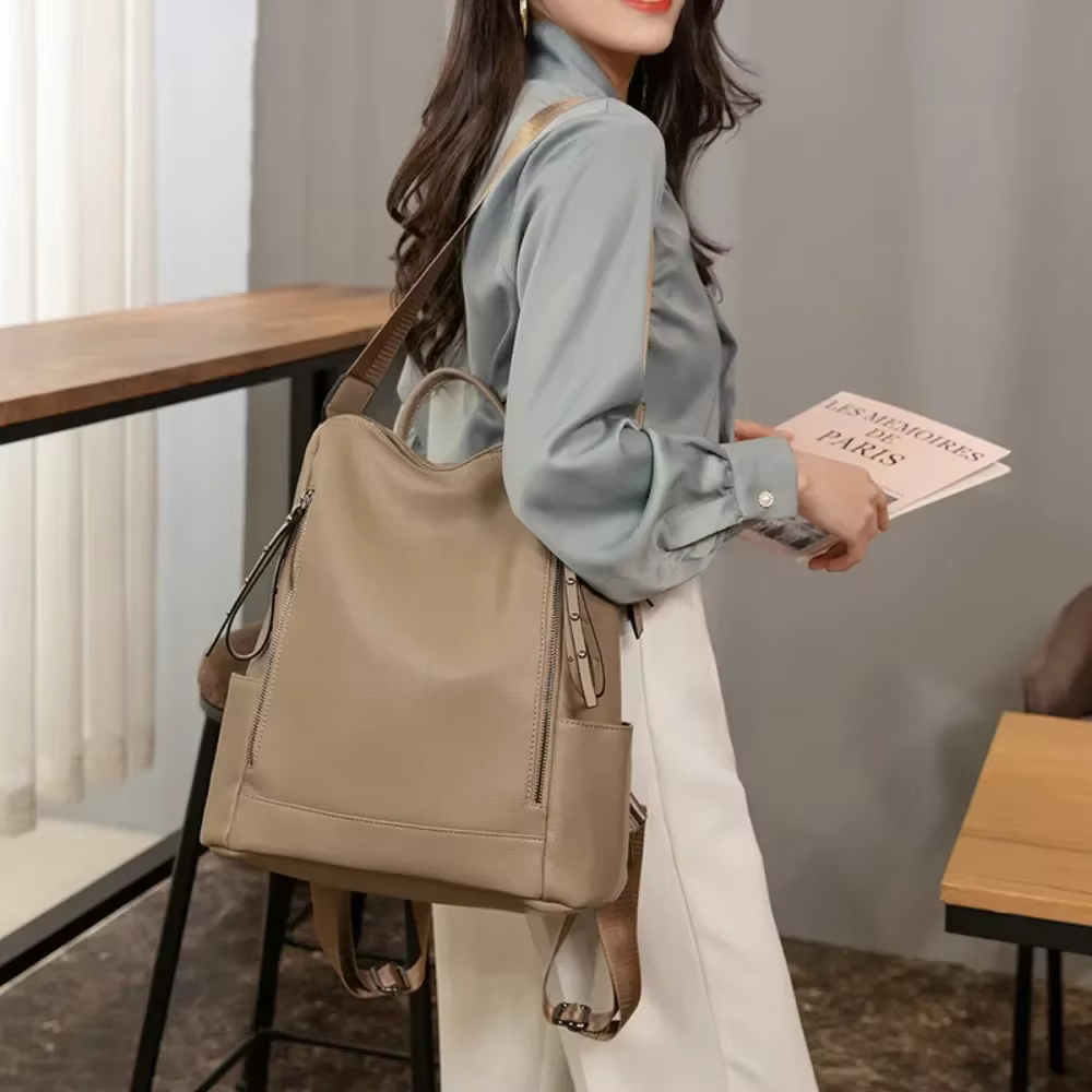 Sac à dos de marque en cuir véritable pour femmes, nouvelle mode voyage, sacs d'école de haute qualité, Sac à bandoulière décontracté, 2023