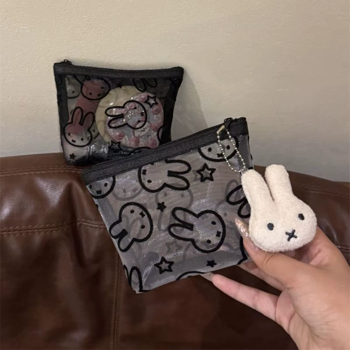Kawaii Miffy lapin maille sac de maquillage mignon dessin animé
