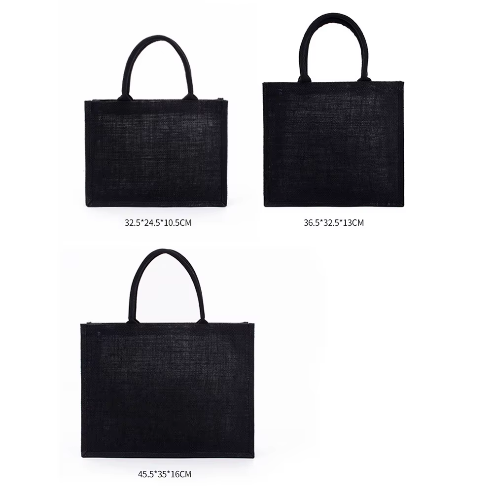 Grand sac fourre-tout en toile de jute noire