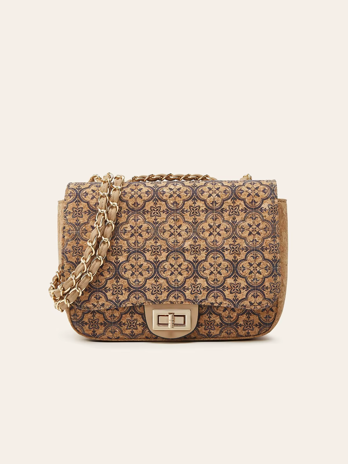 Sac bandoulière en liège imprimé grain de bois style rétro pour femme