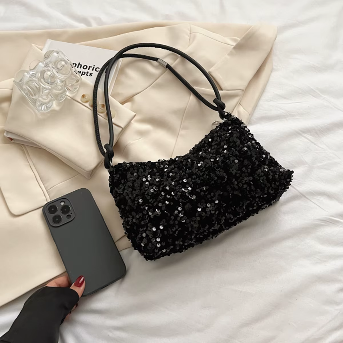 Sac bandoulière chic et décontracté 2026 INS Black Spice Glitter