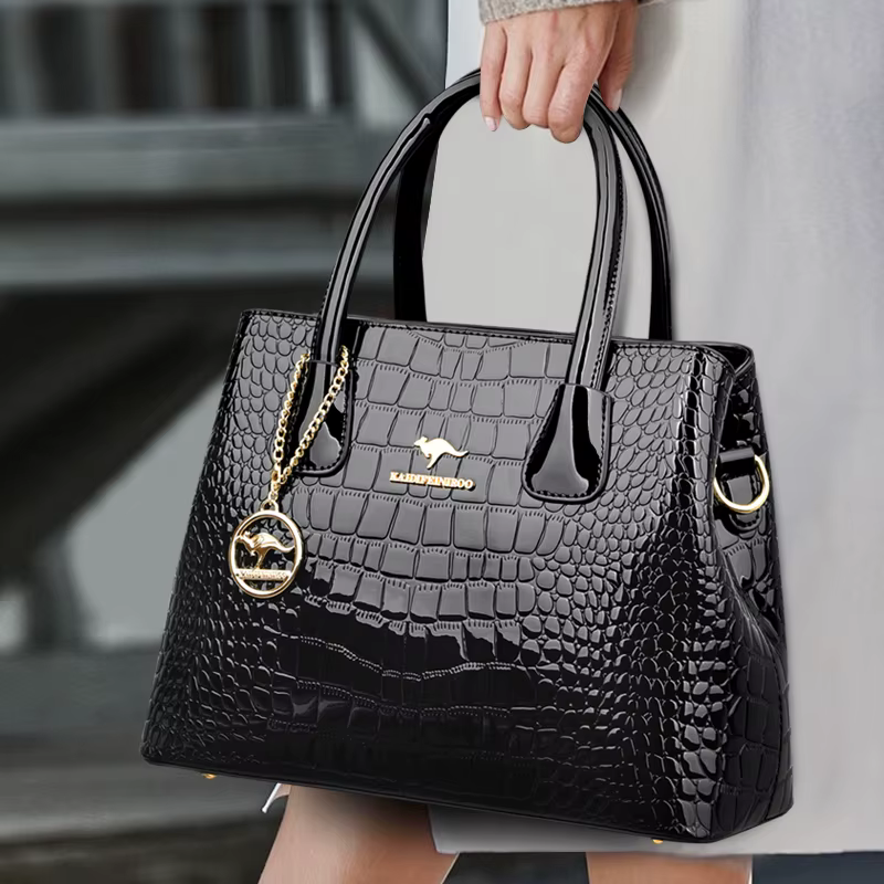 Sac à Main de Luxe en Cuir Verni à Motifs de Crocodile pour Femme