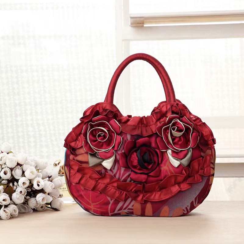 Sac de soirée pour femmes - sac à fermeture éclair avec motif floral brodé