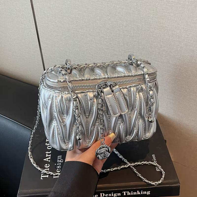 Argent bolsa feminina mode matelassé sac à bandoulière tendance Mini petite boîte rouge à lèvres pochette fermeture