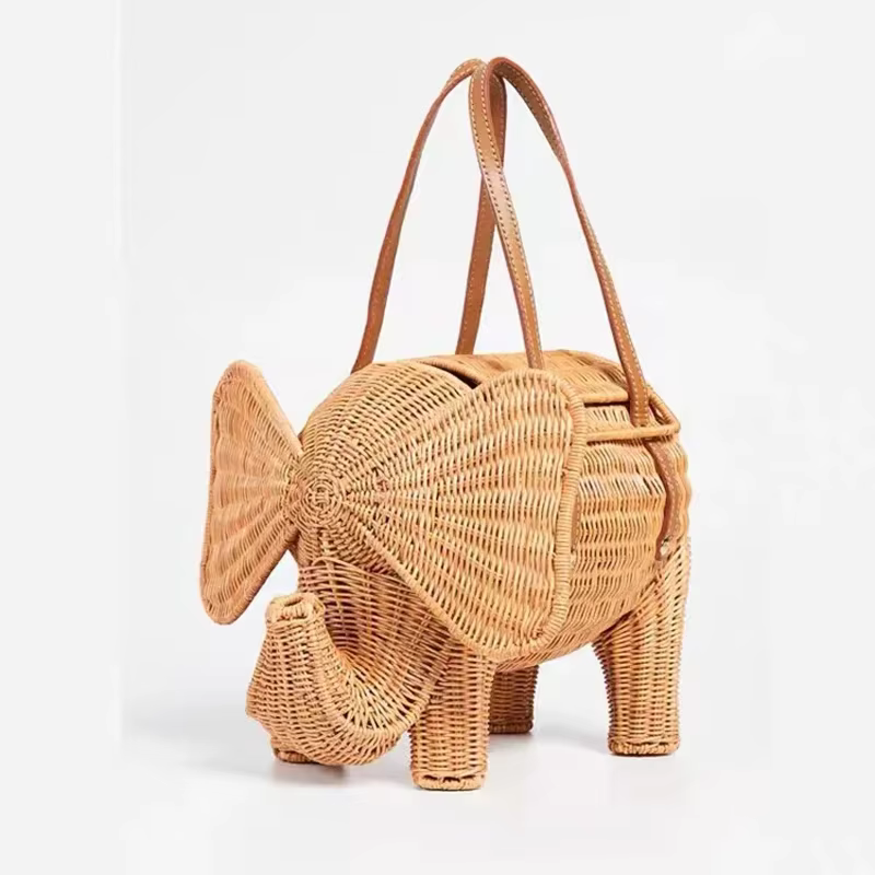 Sac à main éléphant en rotin tissé à la main pour femme