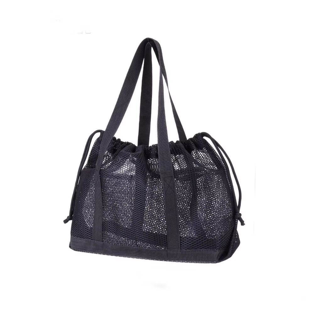 Sac de plage pliable en maille avec cordon de serrage