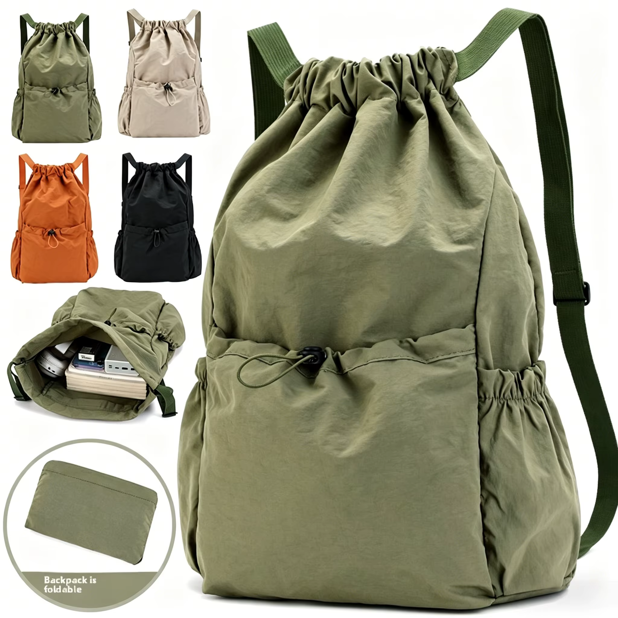 Sac à dos pliable avec cordon de serrage