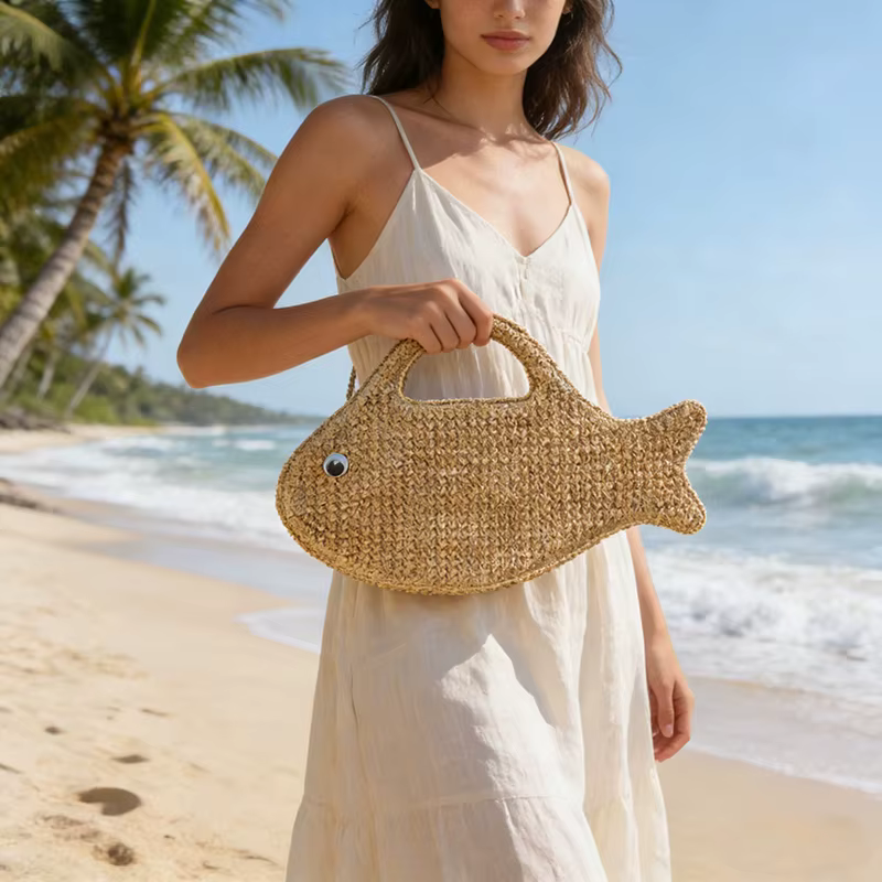 Sac en paille de raphia tressé
