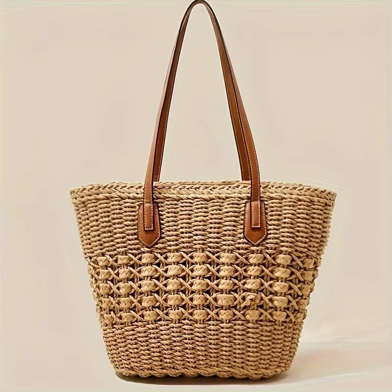 Sac fourre-tout en paille tressée de grande capacité