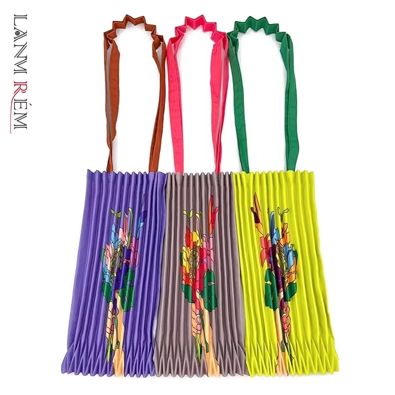 LANMREM 2025 nouveau sac à main plissé imprimé fleuri pour les femmes Style artistique français grande capacité sac