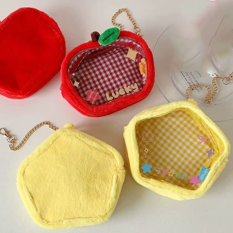 Pochette de poupée en forme d'étoile et de pomme de 10cm, sac pendentif ItaBag, sac de poupée Transparent, sac d'exposition extérieur en PVC, pochette en peluche transparente