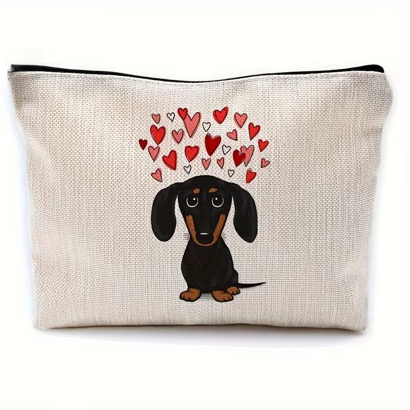 Sac à main pour chien teckel - Trousse de toilette de voyage avec motif visage et corps