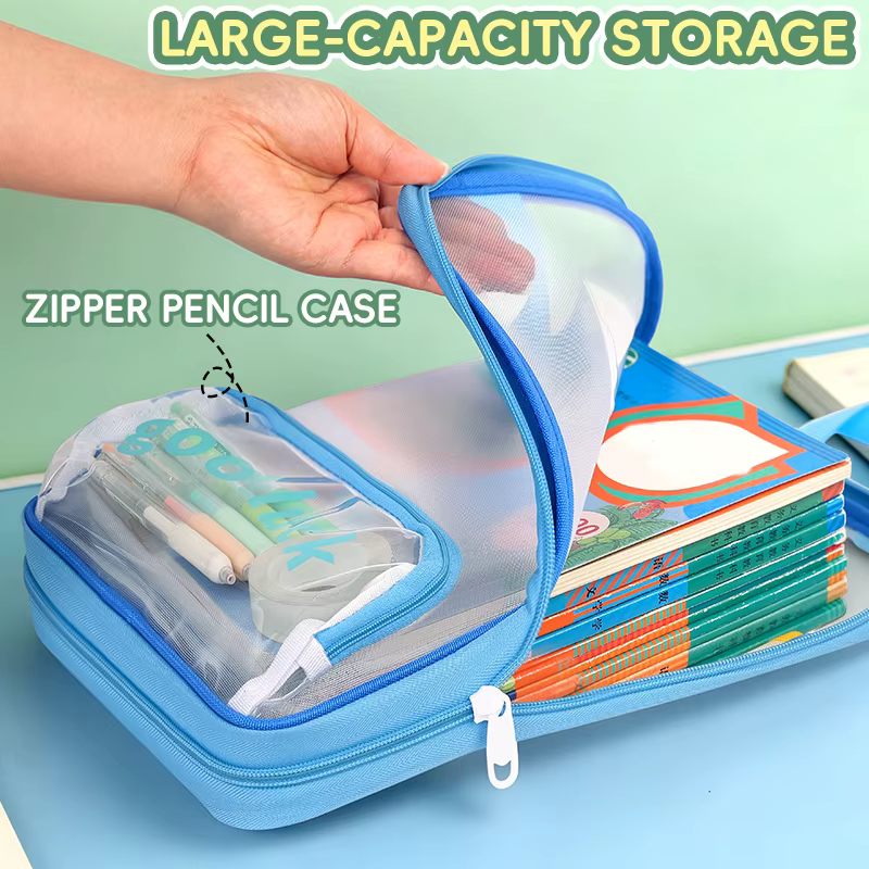 Sac fourre-tout vertical transparent grande capacité, sac de rangement zippé pour livres d'examen