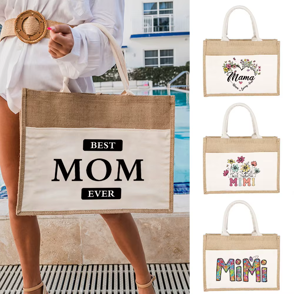 Sac fourre-tout portable en jute, sacs à provisions, série spinale, sacs à main de plage légers, 35% lin, sacs de rangement d'épicerie