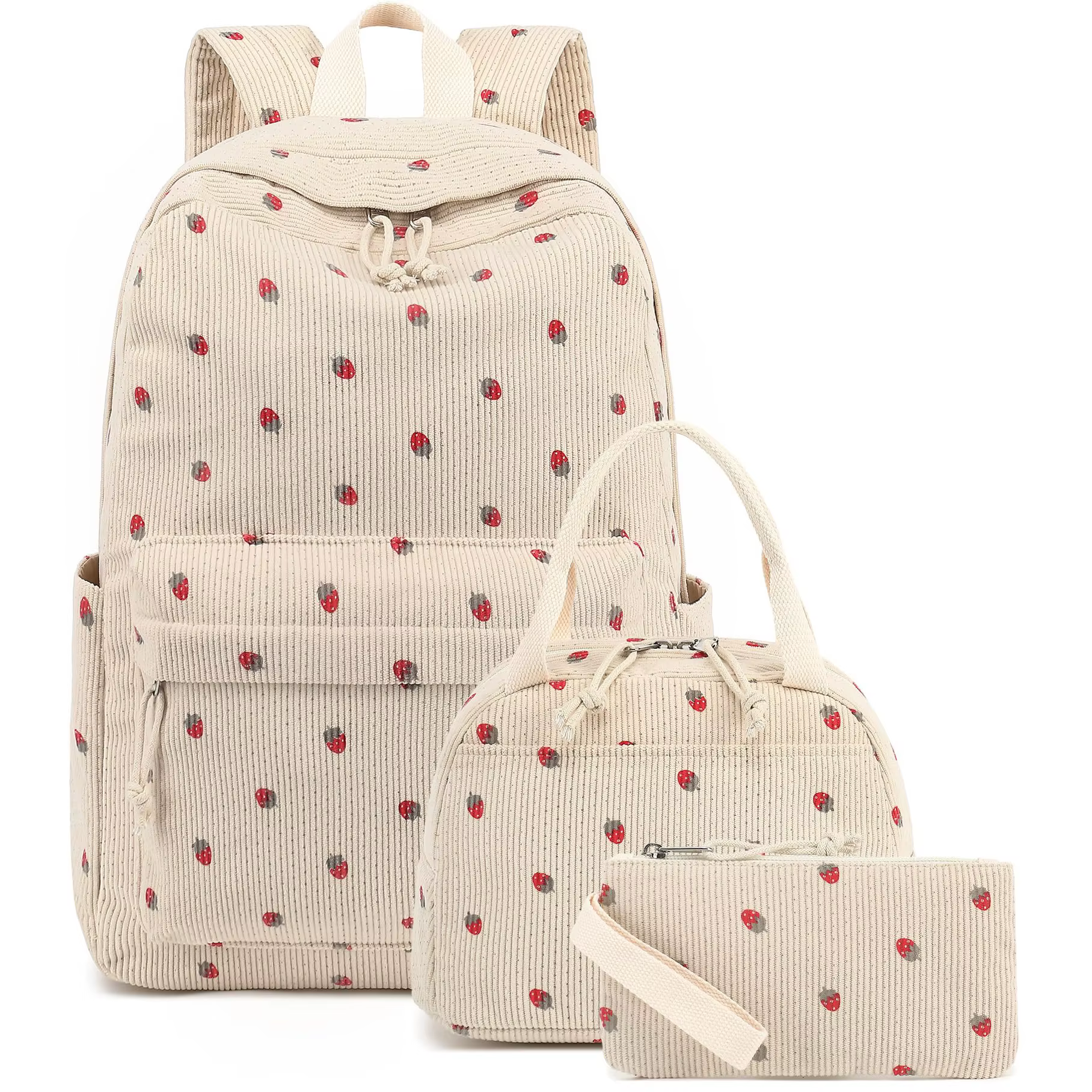 Velours côtelé 3Pecs/ensemble sacs d'école pour adolescents collège style sac à dos femme filles couleur unie femmes