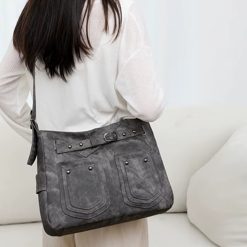 Sac à Bandoulière Inclinée en Nylon de Grande Capacité pour Femme