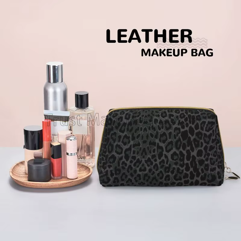 Sacs de maquillage en cuir imprimé léopard noir
