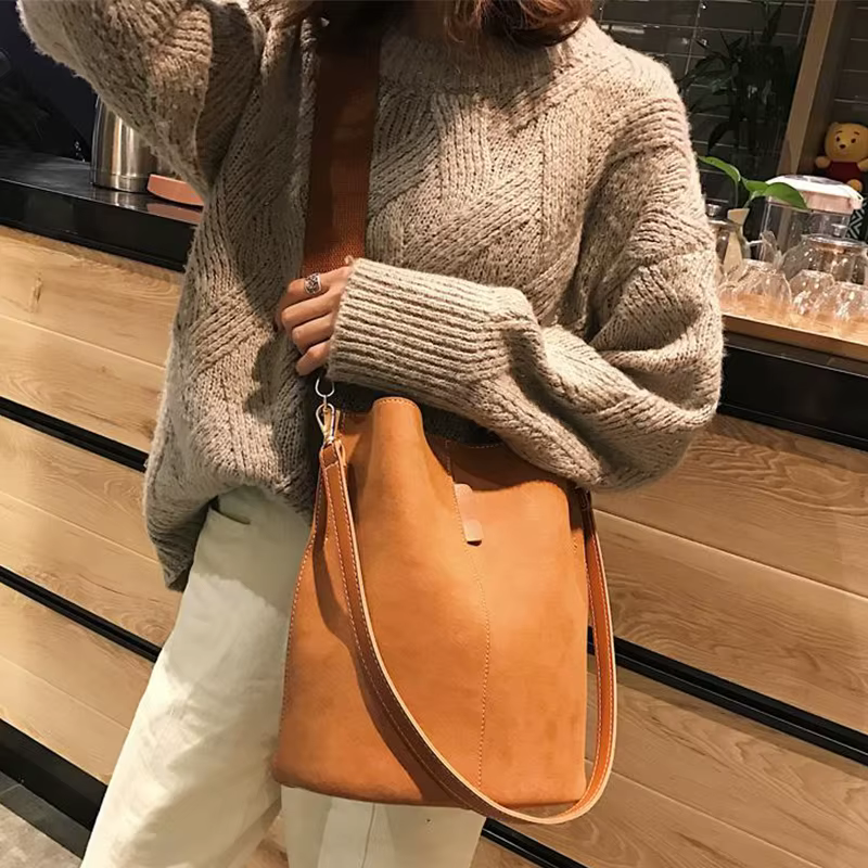 Sac à main de voyage vintage en cuir nubuck PU façon daim