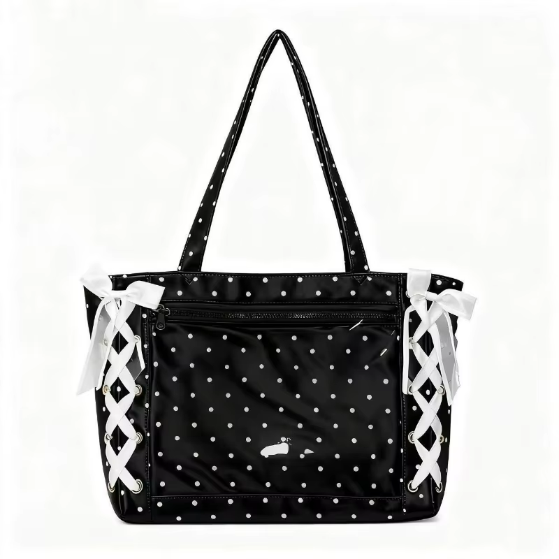 Sac à poignée supérieure pour femmes, sac à bandoulière en ruban de Satin à pois, grande capacité pour étudiants, Texture confortable et polyvalente, sac Ita