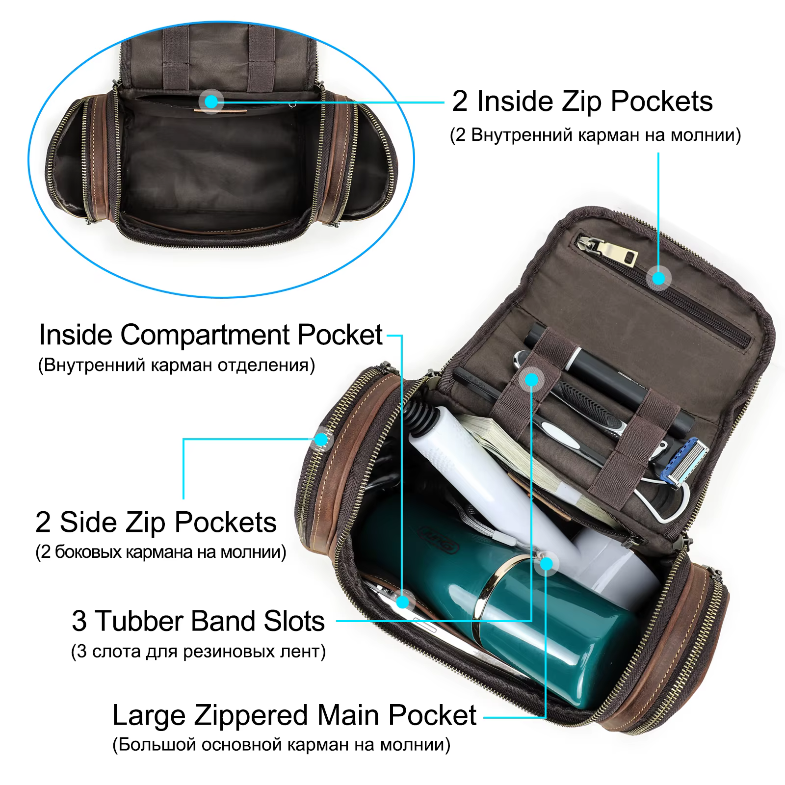 Hommes en cuir véritable voyage affaires toilette rasage sac femmes rétro cosmétique lavage douche organisateur sac à main grande capacité