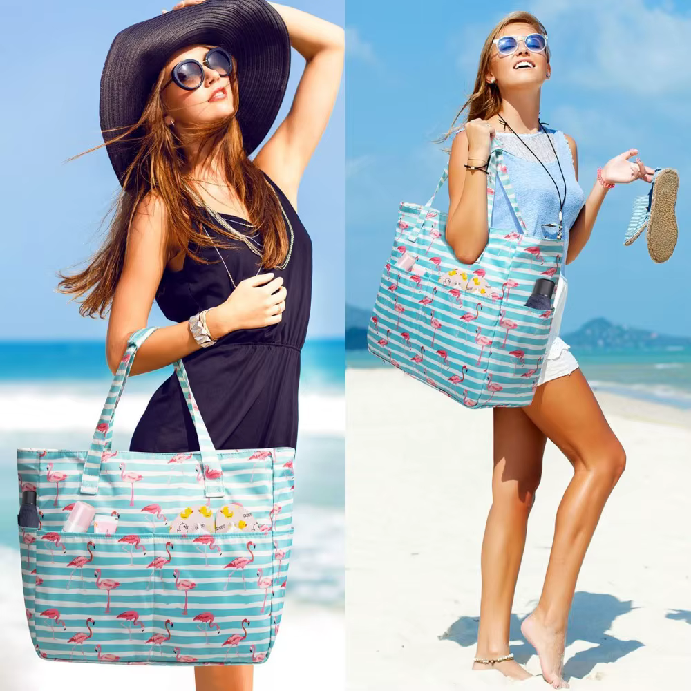 KABAQOO Sac de plage extra large imperméable et résistant au sable pour femme avec fermeture éclair et compartiment
