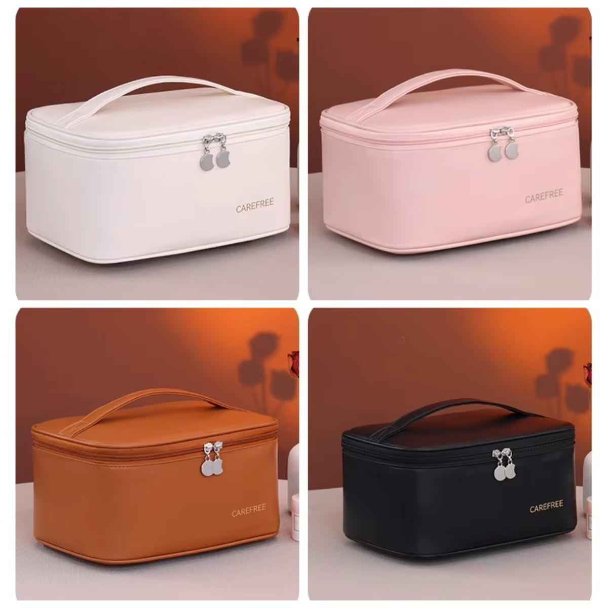 Trousse de maquillage de luxe en PU pour femme – Organisateur de cosmétiques de voyage avec fermeture à glissière