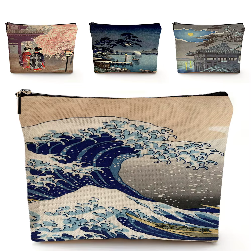 Paysage de Tokyo japon Art sac cosmétique Double impression fille sacs de maquillage mariage dame sac à main femmes portefeuille enfants pochette de rangement