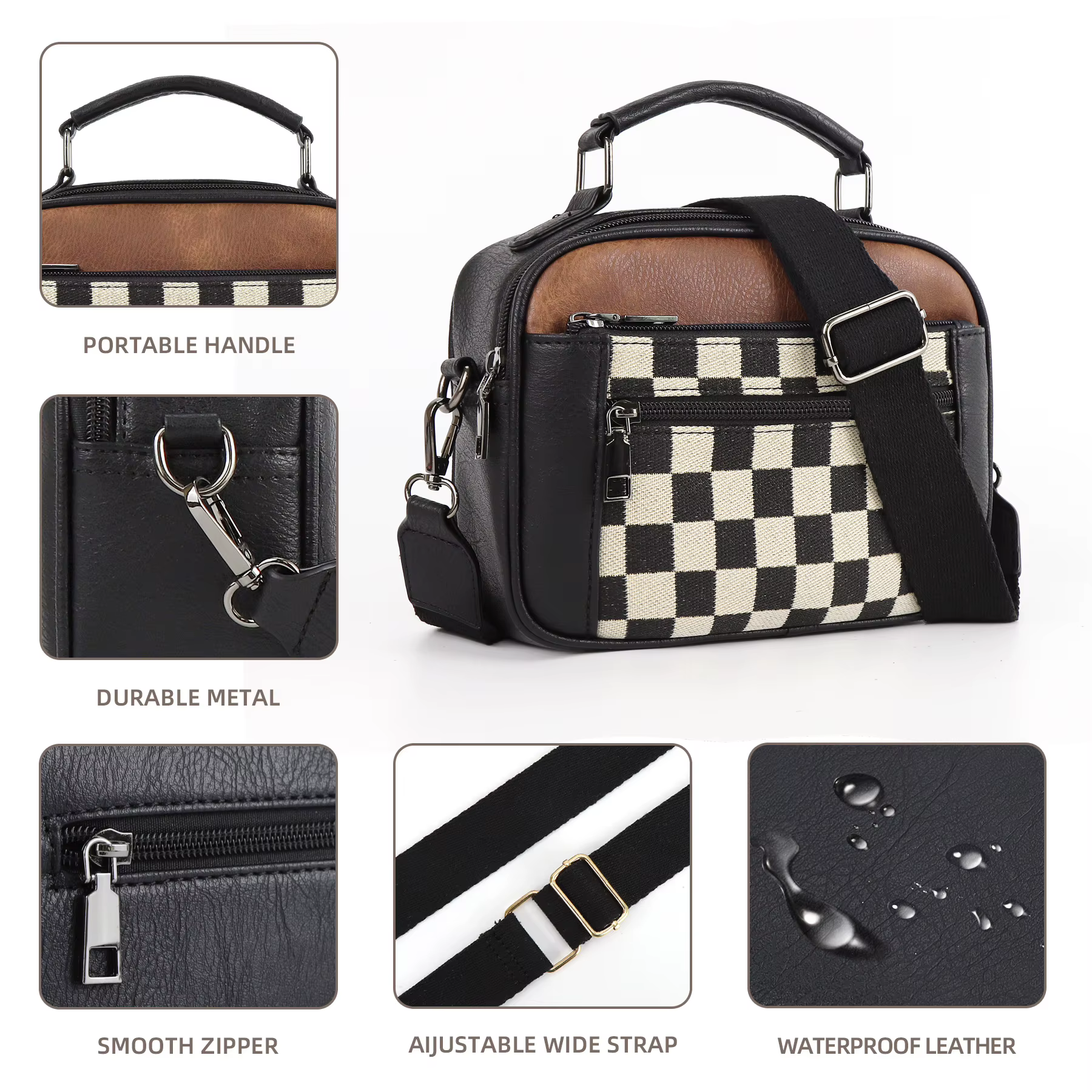 Sac à main en toile à carreaux en PU pour femmes