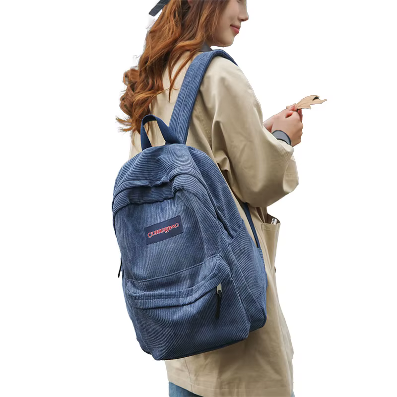 Nouveau Sac à Dos Vintage en Velours Côtelé Vert pour Garçons et Filles