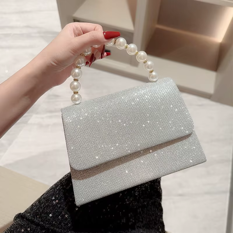 Perle chaîne sacs à bandoulière luxe sac à main or brillant soie sac de soirée femmes élégant mode Banquet pochette