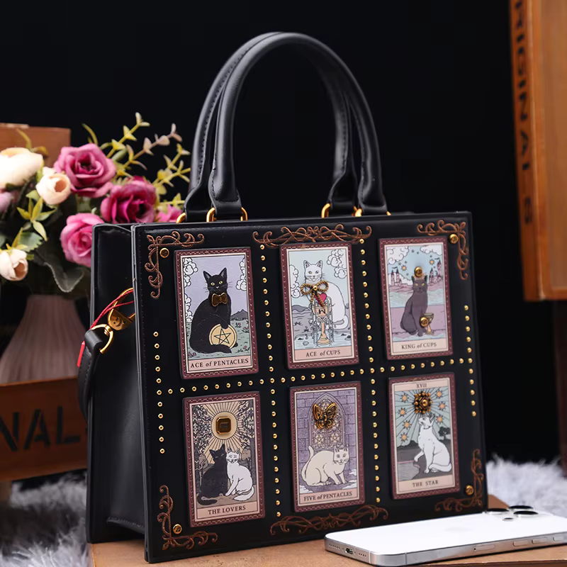Sac de créateur vintage et de luxe avec broderie délicate impression de chat sac fourre-tout populaire et à la mode pour femmes de grande capacité