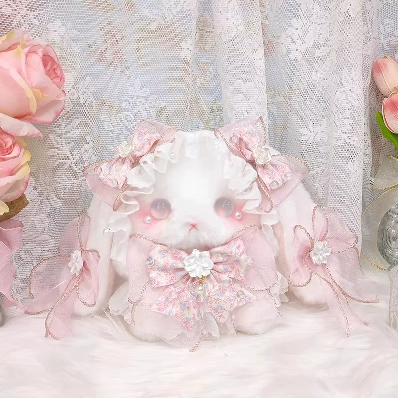 Lolita rose lapin dessin animé sac à bandoulière femmes Floral Patchwork nœud en peluche doux sac