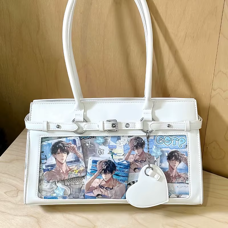 Sqaure Transparent épaule Ita Sac sous les bras Sac Femme amour coeur pendentifs sacs
