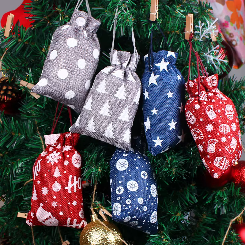 Sacs de noël en Jute 10 pièces/lot