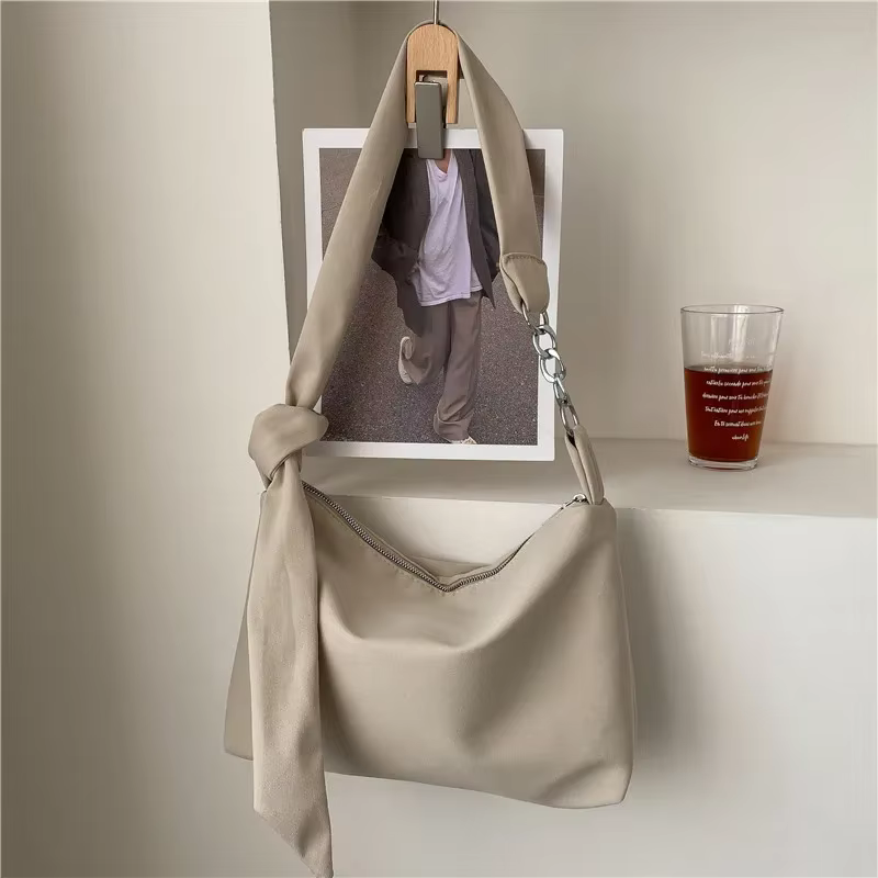 Sac à bandoulière noir pour femmes et filles, sac à main décontracté, solide, simple, sangles nouées, messager initié, fourre-tout