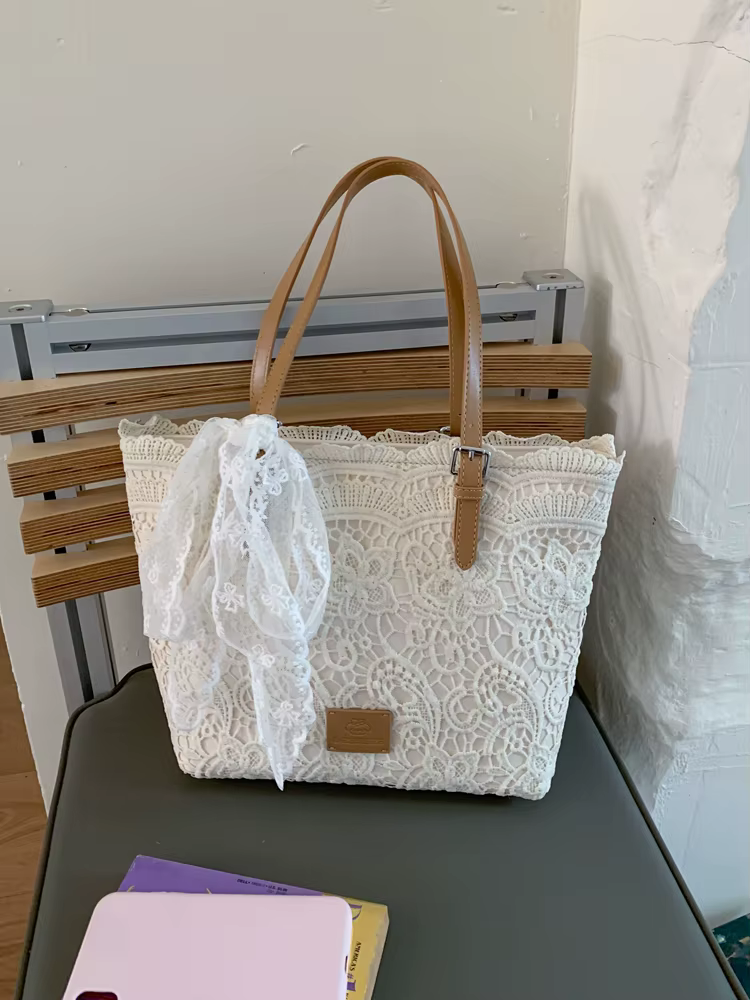 Sac fourre-tout en dentelle avec nœud pour femmes