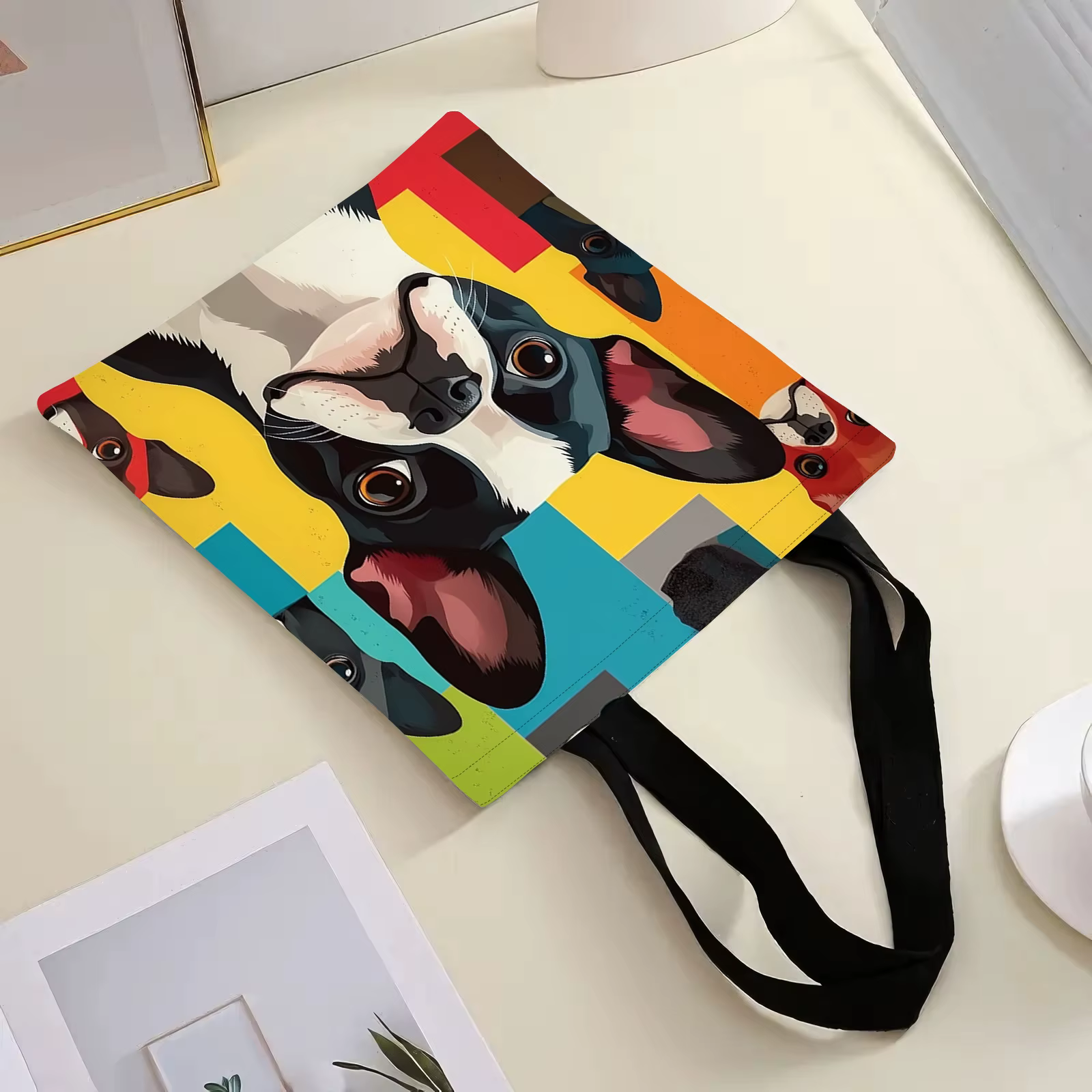 Sac fourre-tout réutilisable en polyester imprimé Boston Terrier
