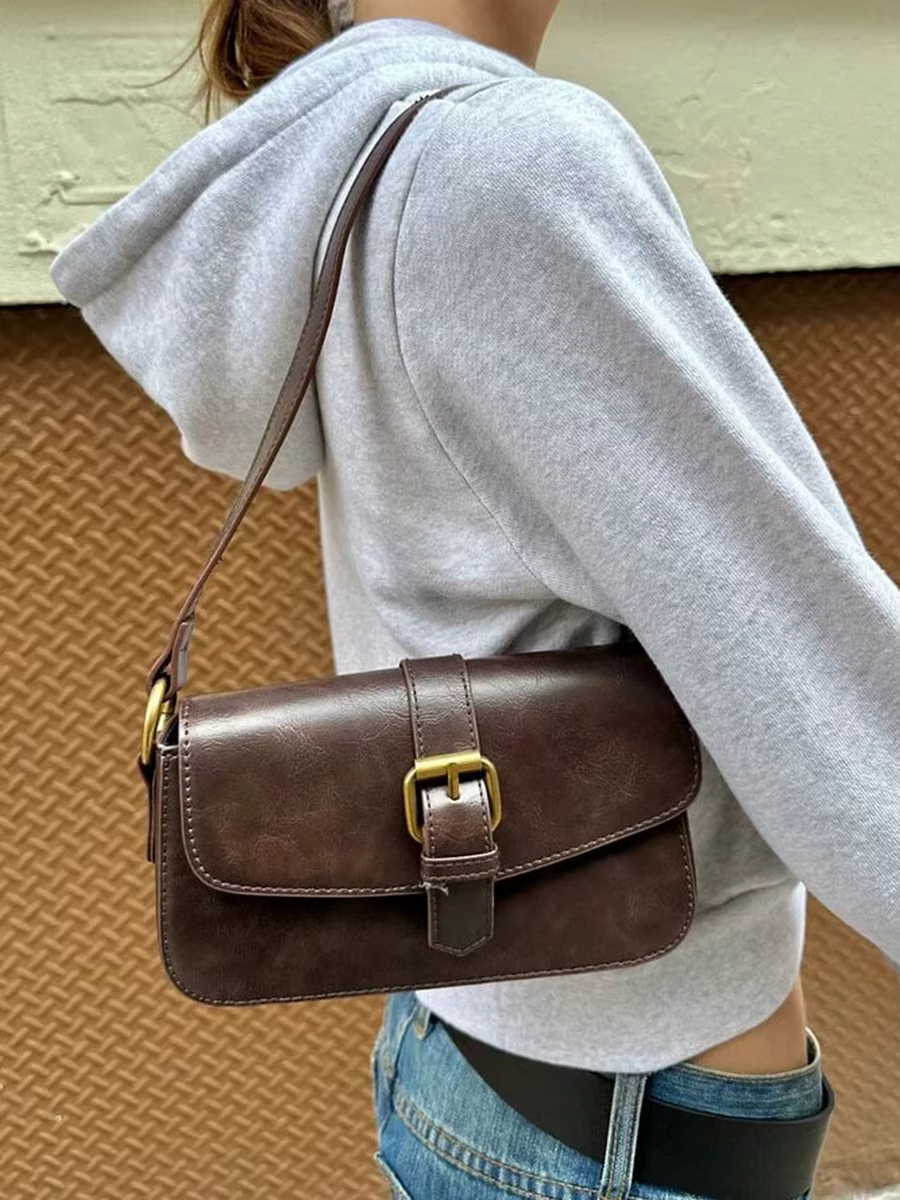 Sac à Main Vintage Américain Marron en PU pour Femme
