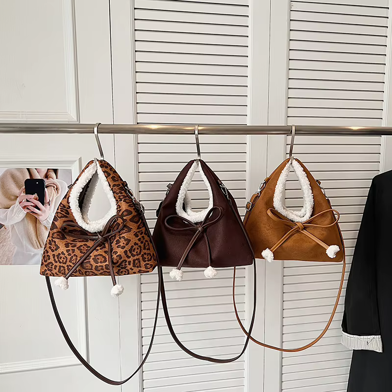 2025 hiver nouvelle tendance fourre-tout décontracté Faux daim arc léopard fermeture éclair sacs à bandoulière haut de