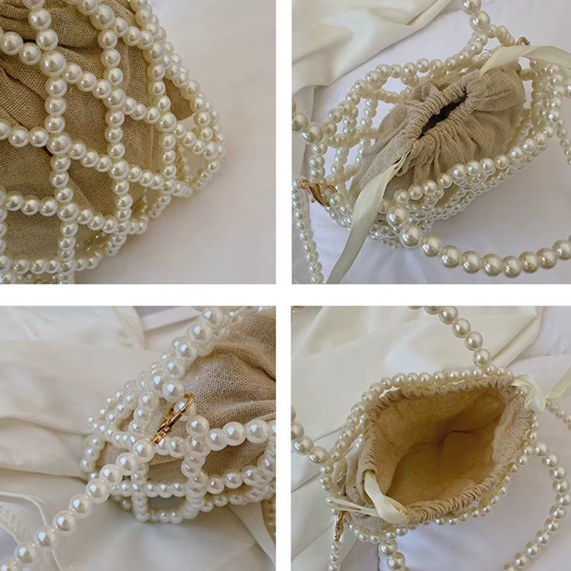 Sac à main rétro français fée populaire tissé perlé sac seau sac à bandoulière été Niche Design évidé