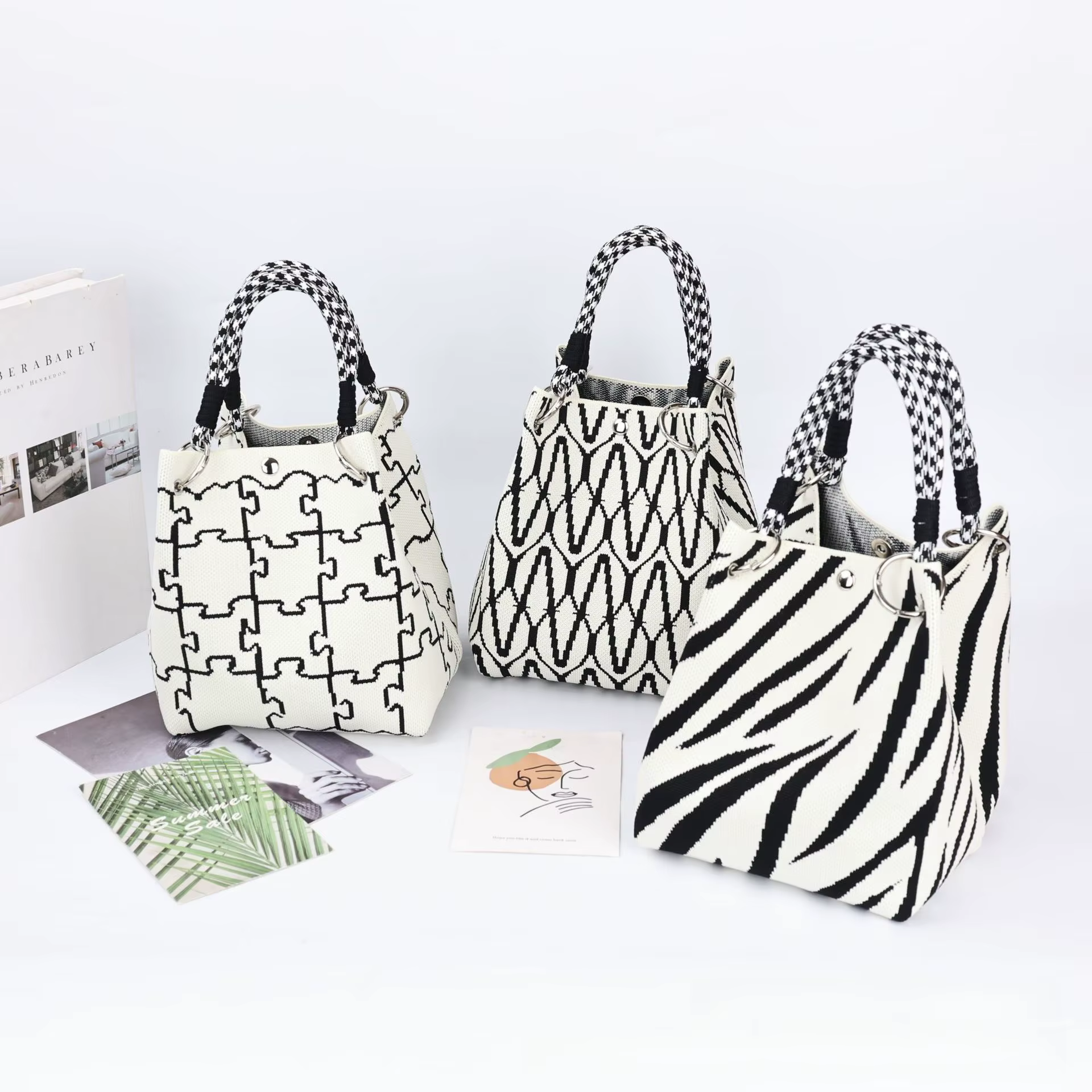 Style coréen tricoté corde noeud sac à main décontracté polyvalent petit sac en tissu sac de rangement femmes sac Macaron couleur broderie florale