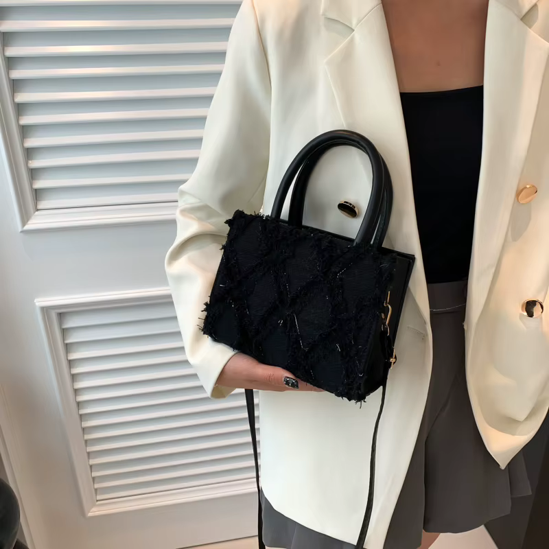 Sacs à main vintage en toile avec pompon pour femmes