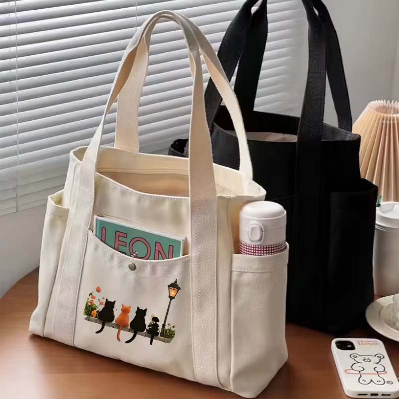 Filles femmes graphique sac fourre-tout grande capacité dessin animé épaule mignon chat Shopper sacs à main