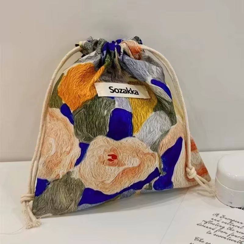 Sacs à cordon floraux en tissu de coton
