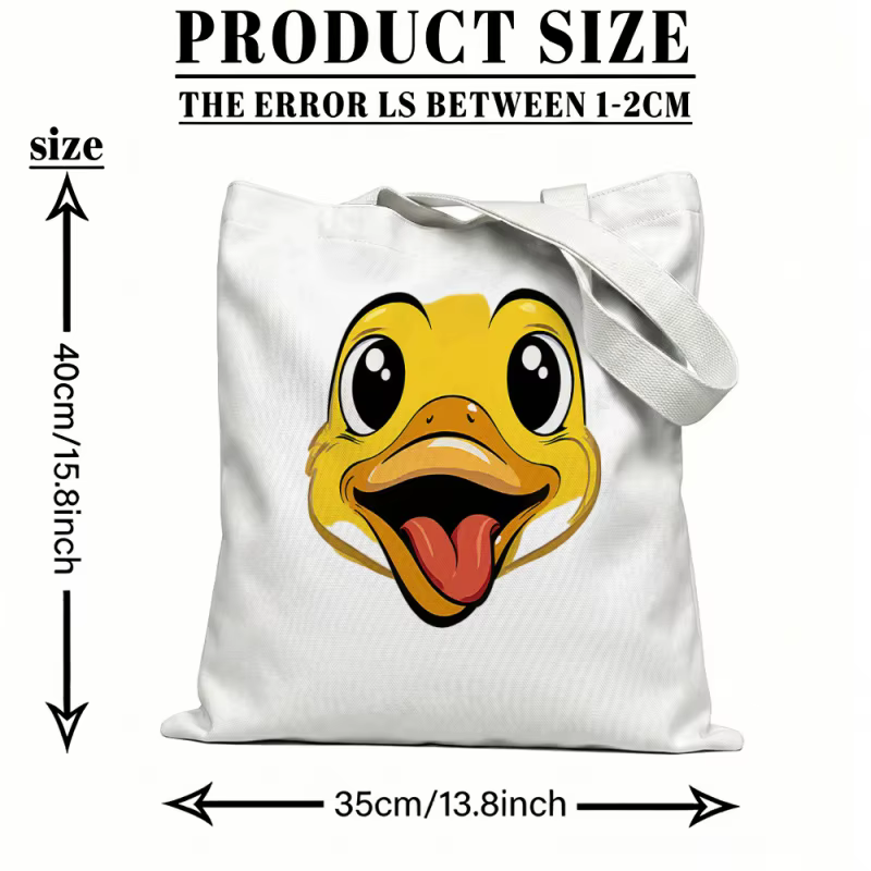 Sac fourre-tout imprimé à plat de grande capacité avec dessin animé du petit canard jaune 2D